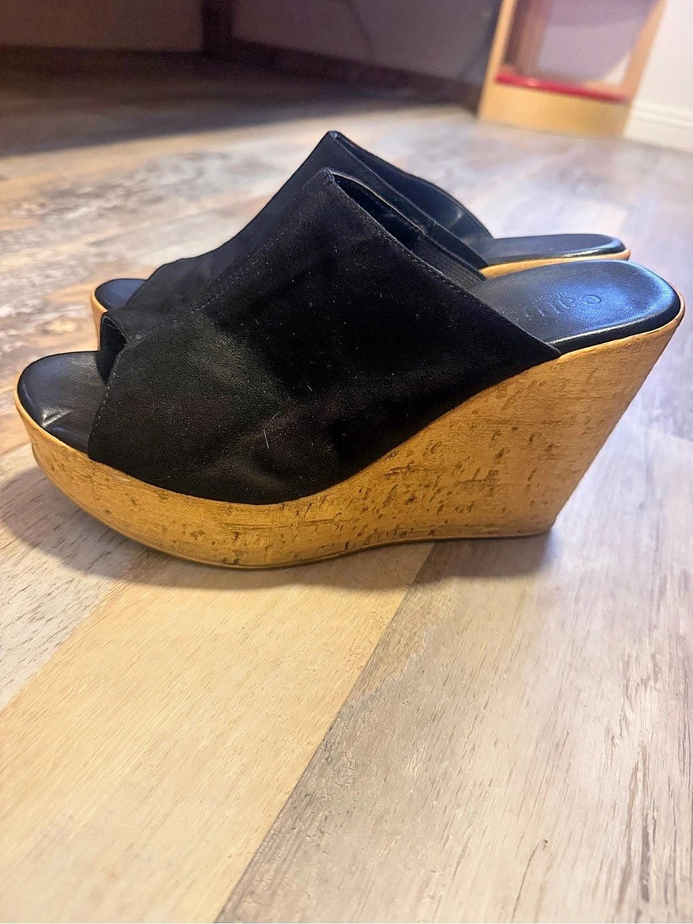 Callisto Black & Cork Wedge Mules Size US 9